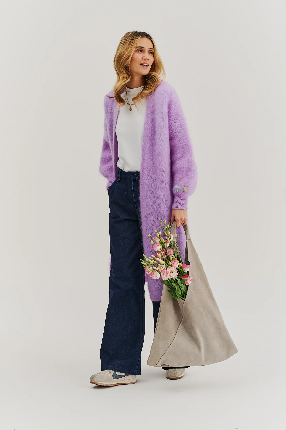 Długi kardigan moherowy Lavender Blush - Image 10