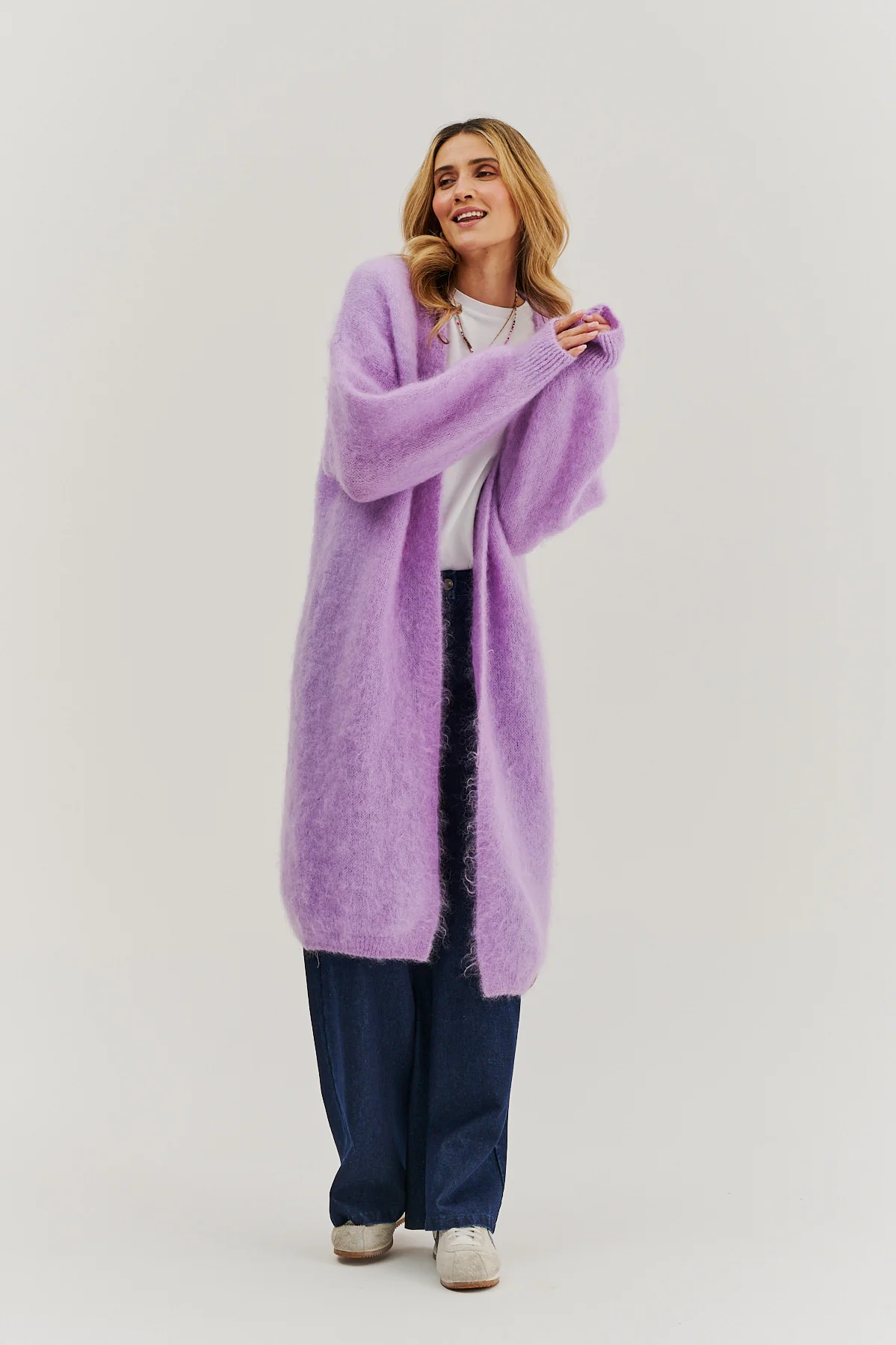 Długi kardigan moherowy Lavender Blush - Image 11