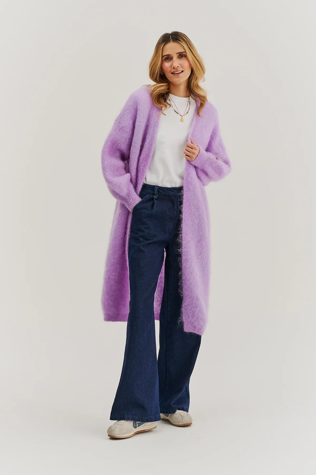 Długi kardigan moherowy Lavender Blush - Image 13
