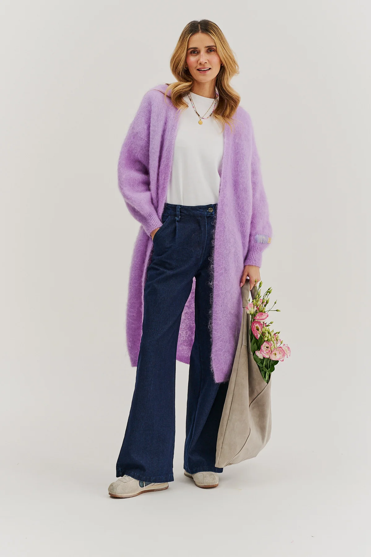 Długi kardigan moherowy Lavender Blush - Image 16
