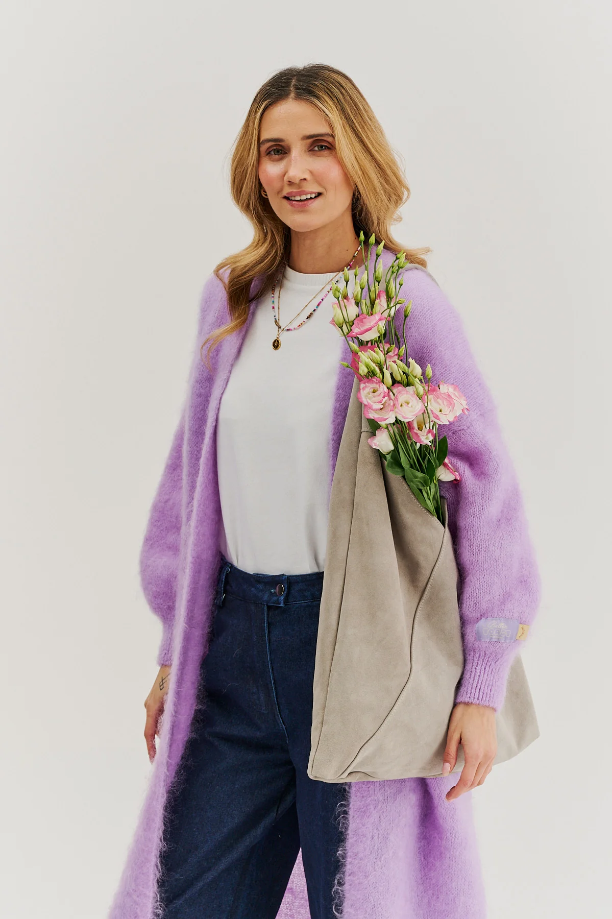Długi kardigan moherowy Lavender Blush - Image 18