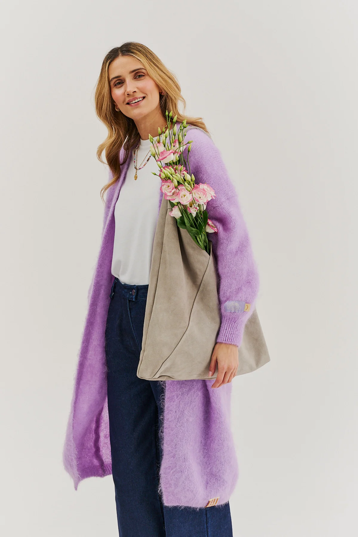 Długi kardigan moherowy Lavender Blush - Image 19