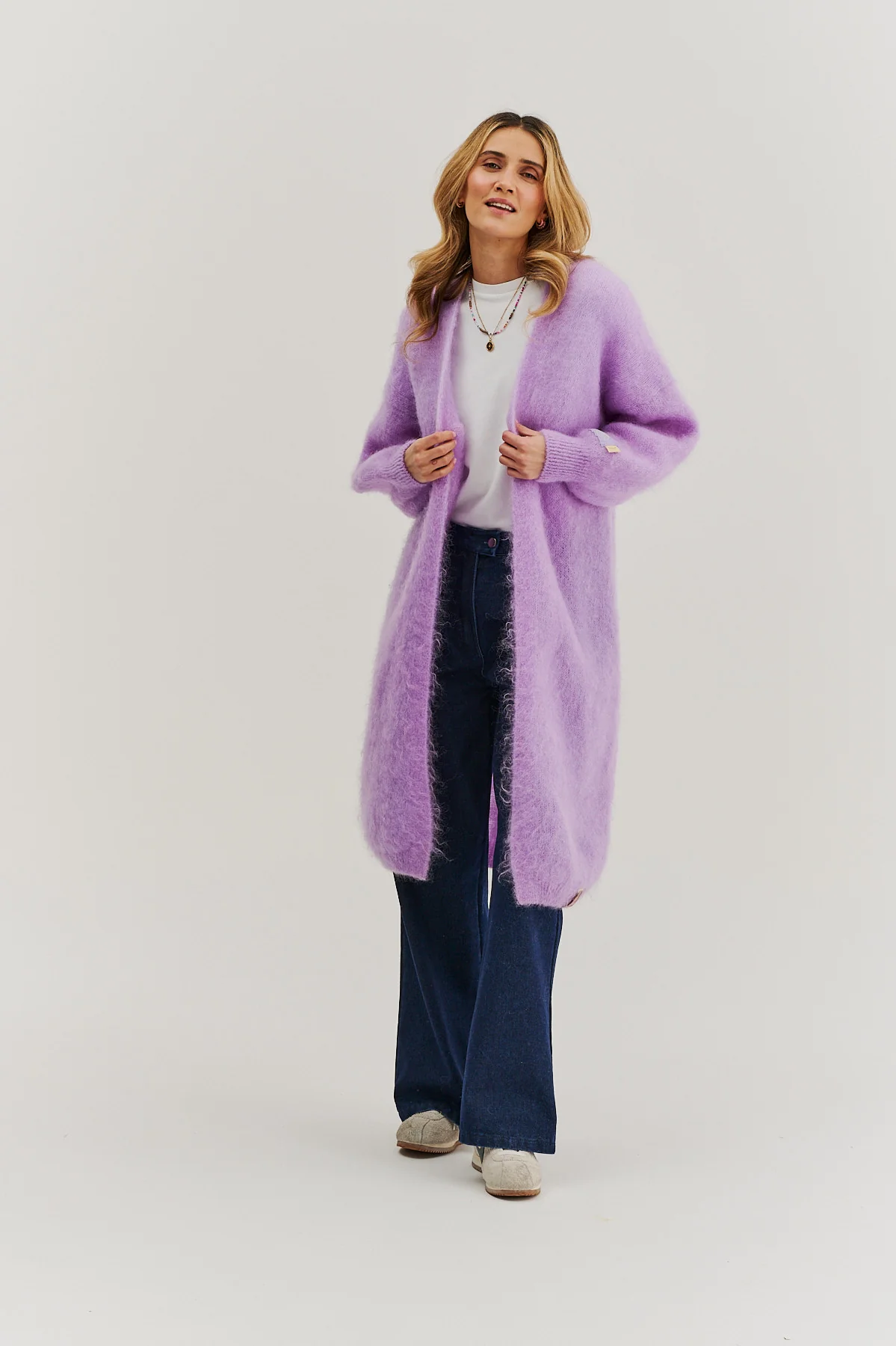 Długi kardigan moherowy Lavender Blush - Image 21