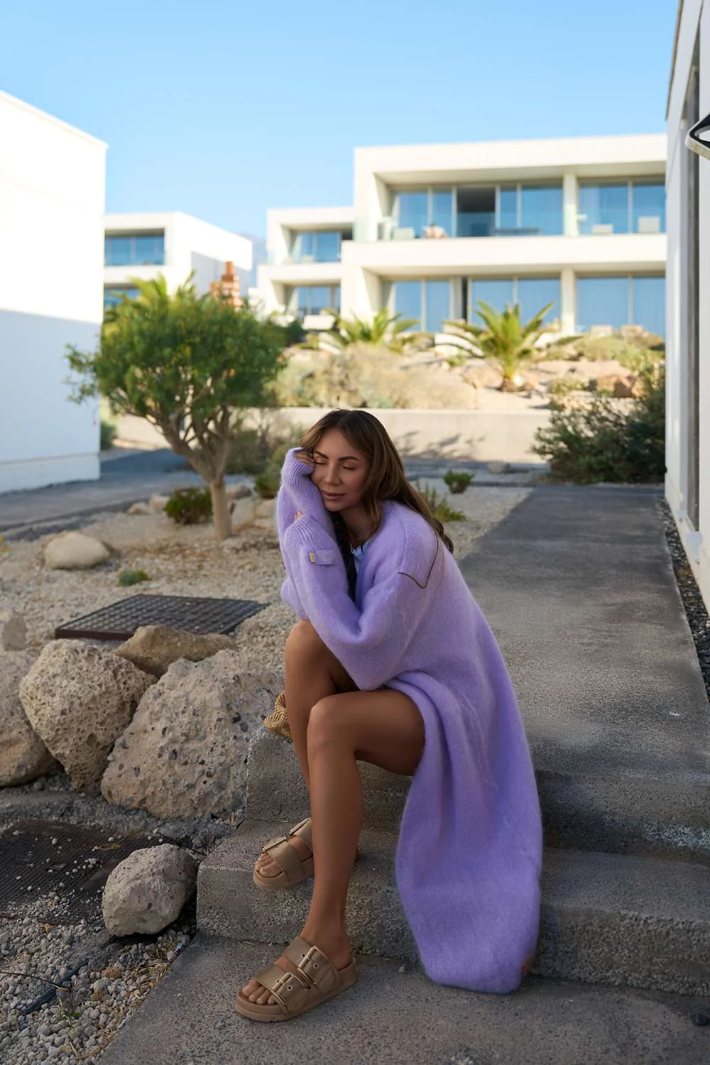 Długi kardigan moherowy Lavender Blush - Image 7