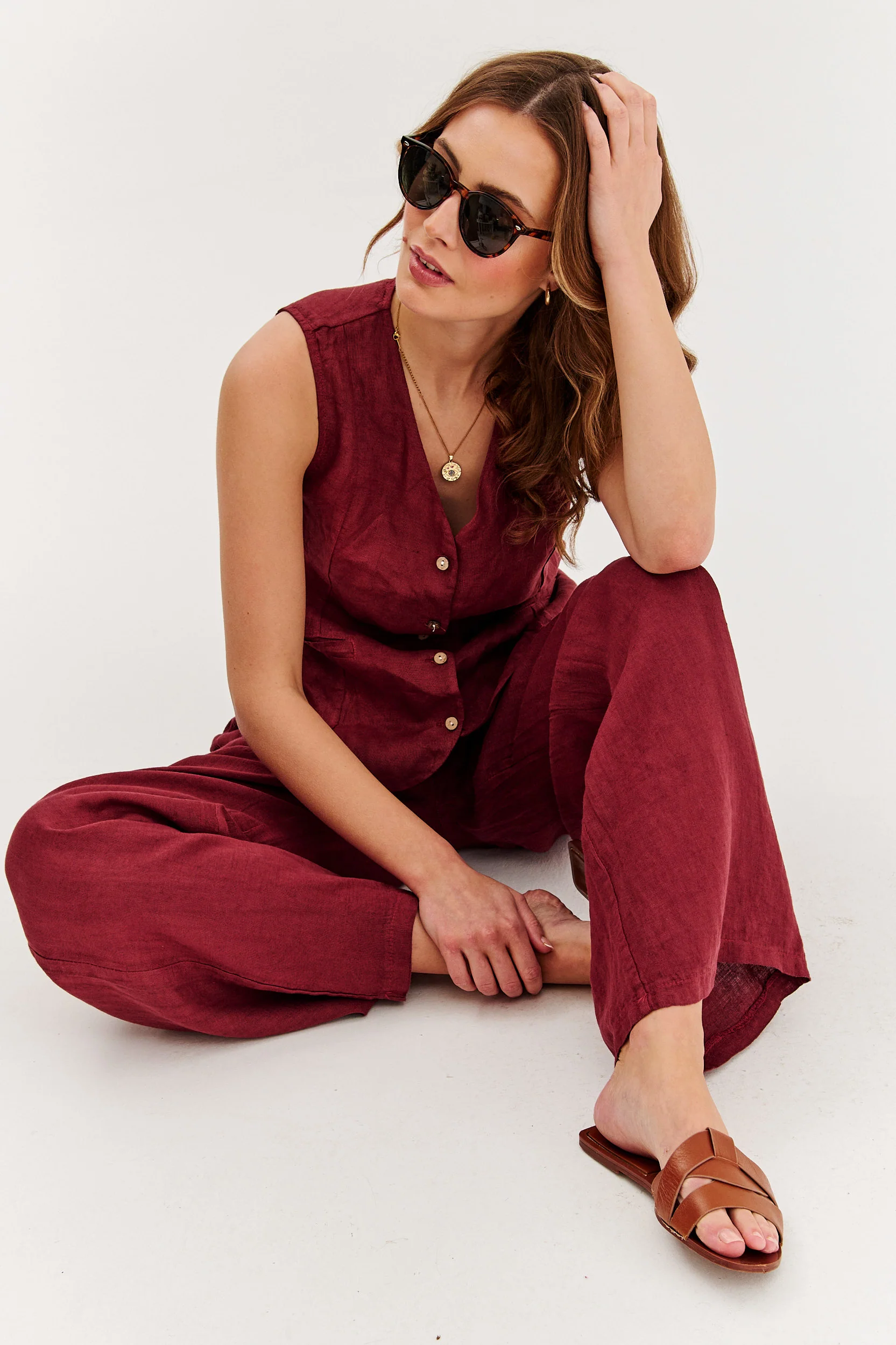 Kamizelka lniana Dusty Wine - Image 9