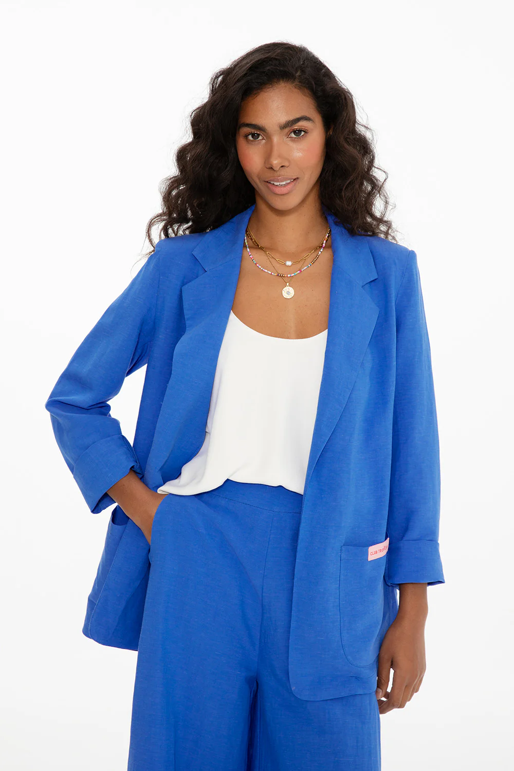 Marynarka z lnem Blue Margarita - Image 12