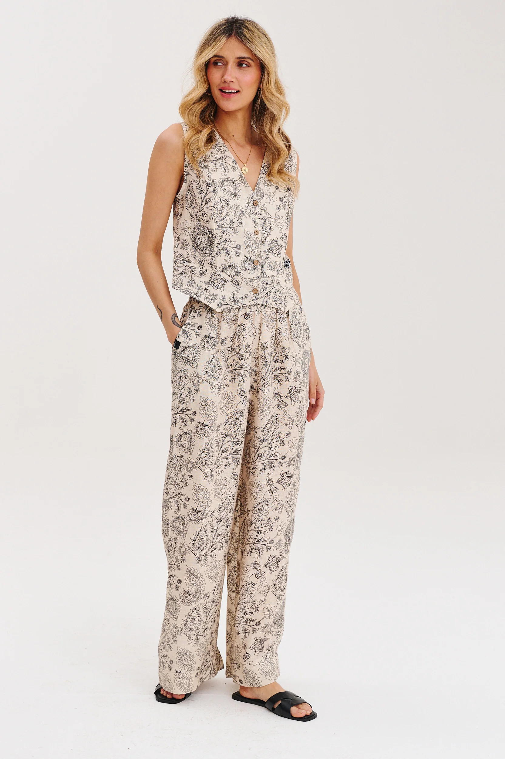 Szerokie spodnie lniane Boho Muse - Image 2