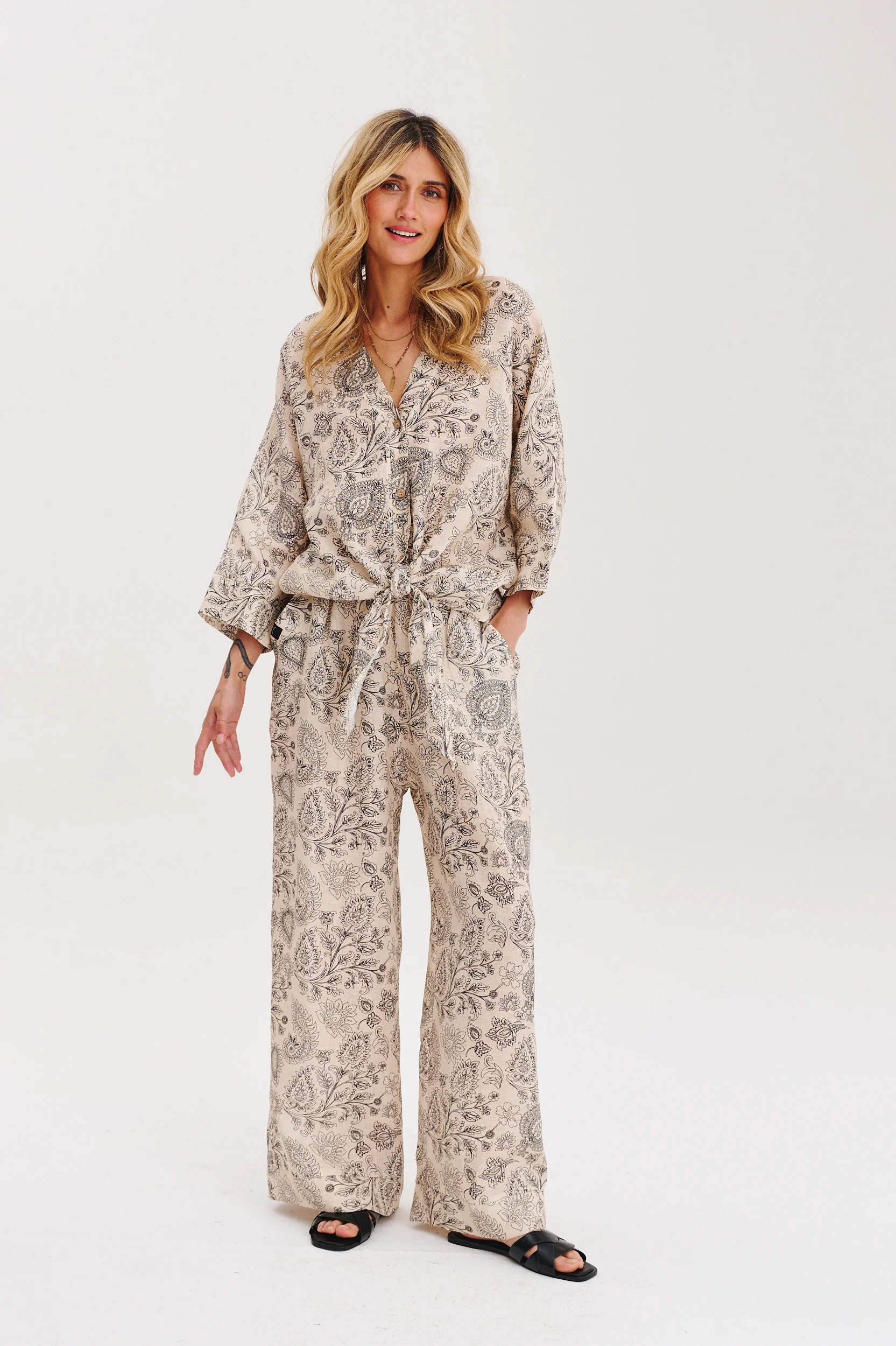 Szerokie spodnie lniane Boho Muse - Image 7