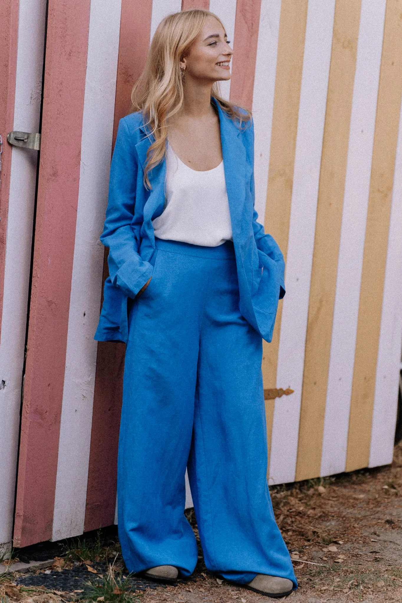 Szerokie spodnie z lnem Blue Margarita - Image 6
